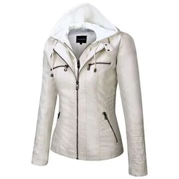 Tanming Hooded Faux Leather Jacket for Women