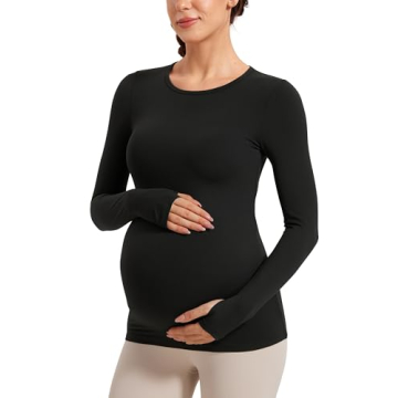 CRZ YOGA Womens Butterluxe Long Sleeve Maternity Tops Crewneck Pregnancy Basic Shirts Soft Athletic ...