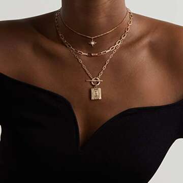 MJartoria Trendy Layered Initial Necklaces for Women 14K Gold