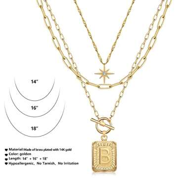 MJartoria Trendy Layered Initial Necklaces for Women 14K Gold