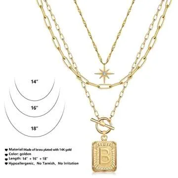 MJartoria Trendy Layered Initial Necklaces for Women 14K Gold