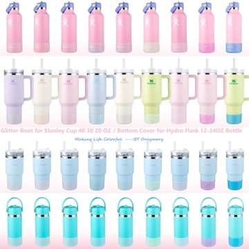 Onlymory Silicone Boot for 30 40 OZ Stanley Cup Accessories, Glitter Boots for Stanley 20OZ 30OZ Tumbler Ice-Flow 16OZ Bottle, Anti-Slip Bling Protector Bottom Cover Sleeve, Clear Gold Pink