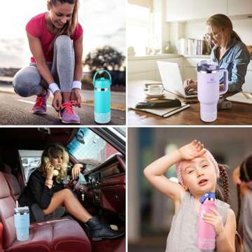 Onlymory Silicone Boot for 30 40 OZ Stanley Cup Accessories, Glitter Boots for Stanley 20OZ 30OZ Tumbler Ice-Flow 16OZ Bottle, Anti-Slip Bling Protector Bottom Cover Sleeve, Clear Gold Pink