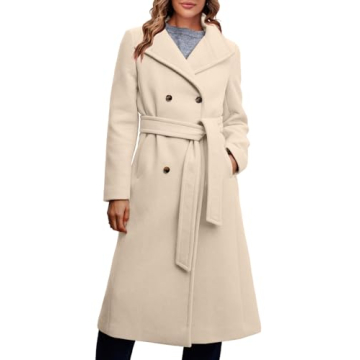 Elegant Fisoew Women's Double Breasted Winter Coat with Belt - Stylish & Warm