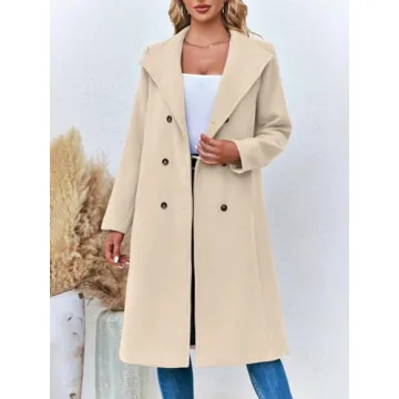 Fisoew Women Double Breasted Winter Coat Elegant Warm