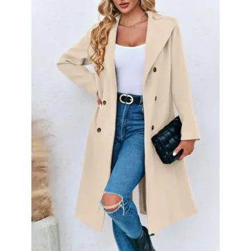 Fisoew Women Double Breasted Winter Coat Elegant Warm