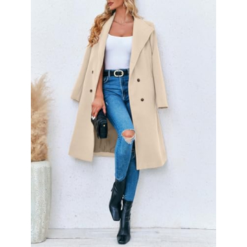 Fisoew Women Double Breasted Winter Coat Elegant Warm