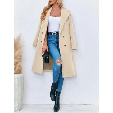 Fisoew Women Double Breasted Winter Coat Elegant Warm