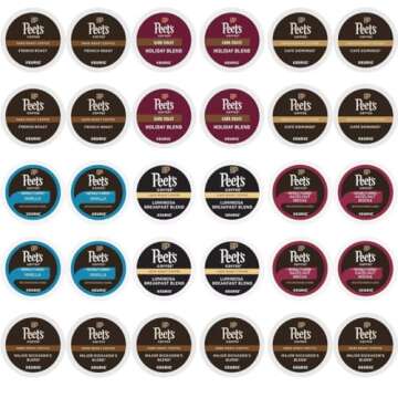 Peet's Variety Pack K-Cup Coffee Pods Sampler Includes Major Dickason's Blend, French Roast, Cafe Domingo, Luminosa Breakfast Blend, Vanilla, Hazelnut Mocha & Holiday Blend – 30 Count