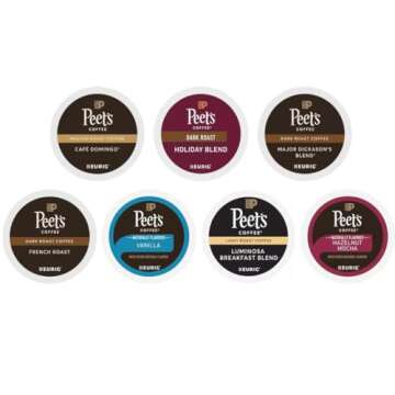 Peet's Variety Pack K-Cup Coffee Pods Sampler Includes Major Dickason's Blend, French Roast, Cafe Domingo, Luminosa Breakfast Blend, Vanilla, Hazelnut Mocha & Holiday Blend – 30 Count