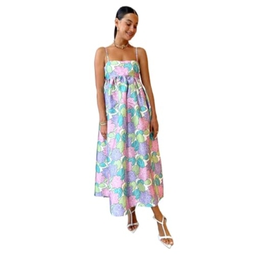 OrgeFy Casual Style Printed Drawstring Loose Sleeveless Open Back Large Swing Dress French Printed L...