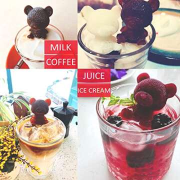 Whaline 2Pcs 3D Teddy Bear Ice Silicone Molds Ice Cube Trays Mold Silicone Animal Mold Soap Candle M...