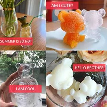 Whaline 2Pcs 3D Teddy Bear Ice Silicone Molds Ice Cube Trays Mold Silicone Animal Mold Soap Candle Mold Ice Cube for Coffee Milk Tea Candy Gummy Fondant Cake Baking Cupcake Topper Decor (2 Sizes)