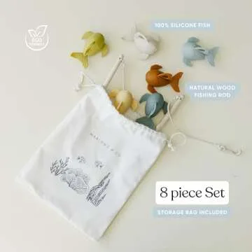 Marlowe & Co Silicone and Wooden Fishing Playset, Montessori Fine Motor Skills Fish Game for Childre...