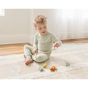 Marlowe & Co Silicone and Wooden Fishing Playset, Montessori Fine Motor Skills Fish Game for Children