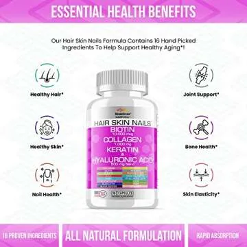 Stamiron Hair Skin and Nails Vitamins for Women with Biotin 10000mcg Collagen 1000mg Supplements Plus Keratin Hyaluronic Acid Saw Palmetto Bamboo Vitamin B & C for Hair Nail & Skin