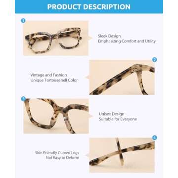 Firmoo 2023 Oversized Blue Light Glasses for Women Men Large Frame Anti Eyestrain & UV Protection Computer Gaming Blue Blocker Eyeglasses(Pattern)