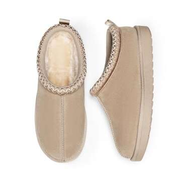 DREAM PAIRS Women's Fuzzy Cozy Slippers Genuine Suede Indoor Outdoor Fluffy Home Comfy Winter Slip On Cute Warm Memory Foam Furry Shoes FuzzyEasy,Size 11,Sand,SDSL2412W