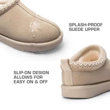 DREAM PAIRS Women's Fuzzy Cozy Slippers Genuine Suede Indoor Outdoor Fluffy Home Comfy Winter Slip On Cute Warm Memory Foam Furry Shoes FuzzyEasy,Size 11,Sand,SDSL2412W