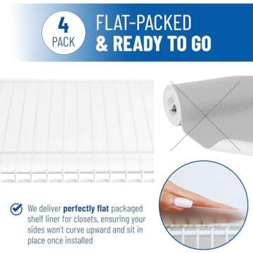 Wire Shelf Liner - 16" x 48" Flat Packed - Set of 4 - Clear - Wire Shelf Liners for Closets, Pantry and More - Plastic Closet Liner for Shelves - Easy to Trim - Wire Rack Cover - Closet Shelf Liner