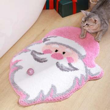 YIKUSH Santa Claus Bathroom Rugs for Living Room Christmas Pink Rug Absorbent Washable Bath Mat Shower Non-Slip Soft Thick Durable Bathtub Carpet for Women
