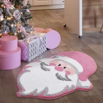 YIKUSH Santa Claus Bathroom Rugs for Living Room Christmas Pink Rug Absorbent Washable Bath Mat Shower Non-Slip Soft Thick Durable Bathtub Carpet for Women