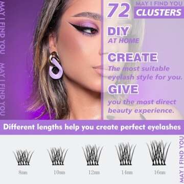 MayIFindYou Fluffly Lash Clusters 72 Pcs D Curl DIY Eyelash Extensions Volume Faux Mink Lash Extensi...