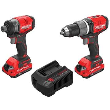 CRAFTSMAN V20 RP Cordless Drill and Impact Driver, Brushless Power Tool Combo Kit, 2 Batteries and C...