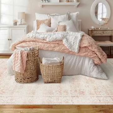 Light Pink Bedroom Rugs 6x9 Aesthetic Cute Boho Floral Feminine Soft Faux Wool Machine Washable Carpet Area Rugs for Kids Room Playroom Office