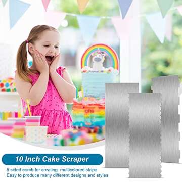 3 Pieces Stainless Steel Cake Scraper 10 Inch and 9 Inch Large Double Sided Patterned Edge Stripe Edge Smoother Scraper Cake Decorating Comb Pastry Cutter for Butter Mousse Cream Decoration