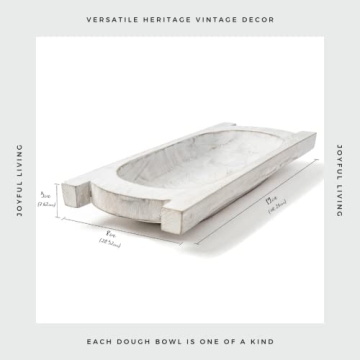 Jollifiers Large Wooden Dough Bowl - 19" Centerpiece Bowl for Home Decor or Farmhouse Table Decor - Rustic Decorative Bread Bowl for Wood Decor