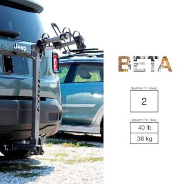 KUAT Beta 2" Hitch-Mounted Bike Rack | Hanging-Style Durable Lightweight Aluminum Powder Coated Folding Tilting-Down Gray Bicycle Car Truck Transportation Hauling Rack | 2 Bike Capacity