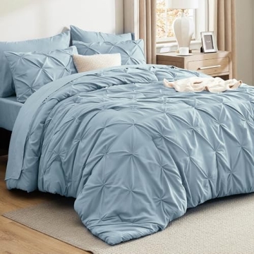Bedsure Queen Comforter Set Light Blue 7 Pieces Bed in a Bag