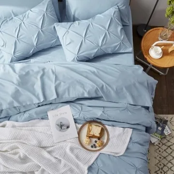 Bedsure Queen Comforter Set Light Blue 7 Pieces Bed in a Bag