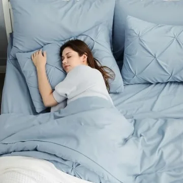 Bedsure Queen Comforter Set Light Blue 7 Pieces Bed in a Bag