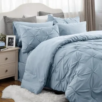 Bedsure Queen Comforter Set Light Blue 7 Pieces Bed in a Bag