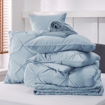 Bedsure Queen Comforter Set Light Blue 7 Pieces Bed in a Bag