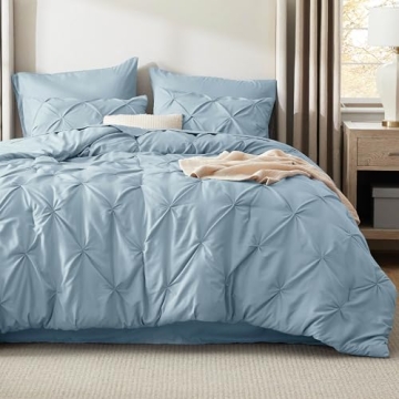 Bedsure Queen Comforter Set Light Blue 7 Pieces Bed in a Bag