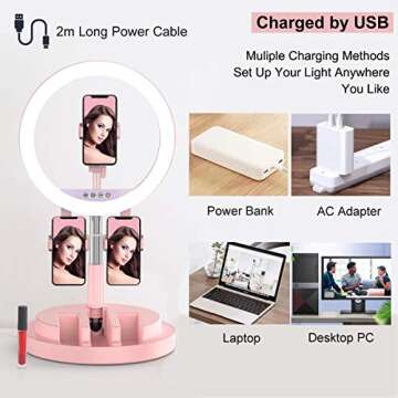 11’’ Selfie Ring Light with Foldable Stand & 3 Phone Holder, Portable Dimmable Desktop & Floor Beauty Light, 3 Modes 10 Brightness for Live Streaming, Makeup, YouTube, TikTok, Video, iPhone & Android
