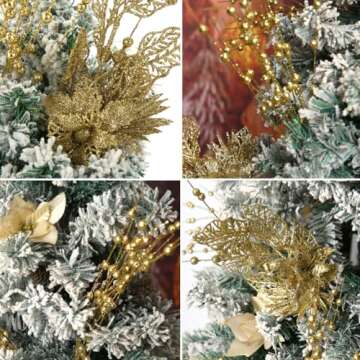 ROSELEAF 28 Pack Artificial Glitter Berry Stem Ornaments, Gold Christmas Ornaments Flower Branches Picks for Xmas Tree Decoration Gift Decor Small Vase Home Holiday Wedding Party Decor