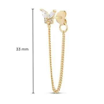 MILLA Silver & Gold Chain Earrings for Women - 14K Gold Butterfly Earrings for Women & More Trendy Earrings Styles - Comfortable Cute Earrings Aesthetic Jewelry (14K Gold Plated/CZ Butterfly)