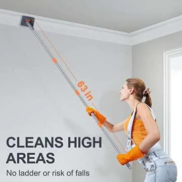Baseboard Cleaner Tool with Long Handle - ROKOXIN Cleaning Tools Mop for Baseboard Molding Duster, Ceiling Wall Window Cleaner with 6 Reusable Microfiber Mop Pads