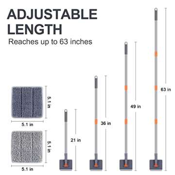 Baseboard Cleaner Tool with Long Handle - ROKOXIN Cleaning Tools Mop for Baseboard Molding Duster, Ceiling Wall Window Cleaner with 6 Reusable Microfiber Mop Pads