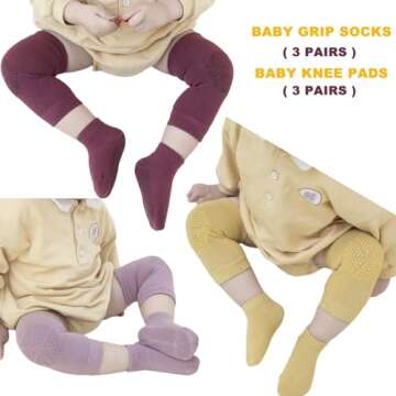 ISANPAN Unisex Baby Crawling Anti-Slip Knee Pads and Socks,Save Baby Knee and Ankle (color C, 12-24 Months)
