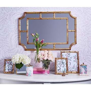 Two's Company Bamboo Picture Frames, Decorative Wall & Tabletop 5x7 & 4x6 Gold Frame Set - Vertical/...