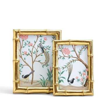 Two's Company Bamboo Picture Frames, Decorative Wall & Tabletop 5x7 & 4x6 Gold Frame Set - Vertical/Horizontal Display