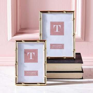Two's Company Bamboo Picture Frames, Decorative Wall & Tabletop 5x7 & 4x6 Gold Frame Set - Vertical/Horizontal Display