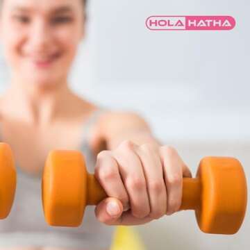 HolaHatha 1, 2, and 3 Pound Neoprene Dumbbell Weight Set with Storage Rack Stand, Ideal Strength Training Home Gym Workout Equipment for Muscle Toning