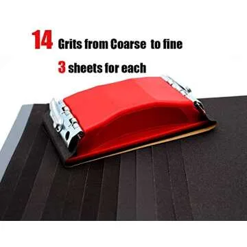 WELLGO Sanding Block + 42 Sandpapers for Wood & Metal