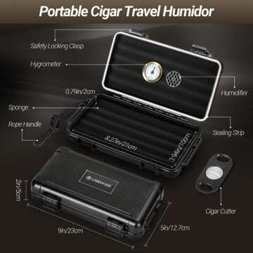 USEWIRE Cigar Travel Humidor and Cigar Lighter Set, Portable Travel Cigar Case with Humidifier, Hygr...